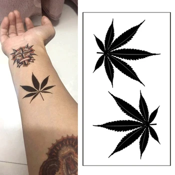 1gb Ūdensnecaurlaidīgus Pagaidu Tetovējumu Uzlīmes Melnā Kļava Lapu Viltus Tetovējums Sievietēm, Vīriešiem Body Art Plecus, Kaklu, Rokas Tetovējums