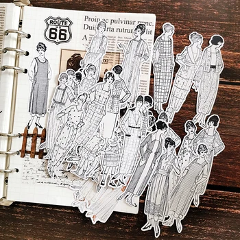 58pcs/maiss melnā un baltā vintage character uzlīmes DIY scrapbooking albumu junk vēstnesis laimīgs plānotājs dekoratīvās uzlīmes