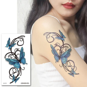 Tauriņš Ūdensnecaurlaidīgus Pagaidu Tetovējumiem Mazie Ziedu Roku Spalvu Melnā Totem Modes, Sexy Sievietes Kāju Body Art Uzlīmes, Vairumtirdzniecība