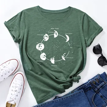 Vasaras Wommen Kokvilnas T-Krekls Mēness Drukāt Grafiskā Apģērbs Sieviešu O Apkakli, Īsām Piedurknēm Gadījuma Oversizesd T-Veida Topi Mujer Camisetas